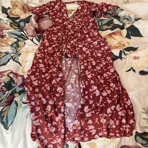 Plunge neck floral romper dress